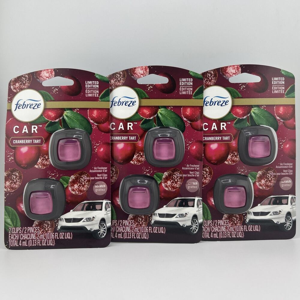 3 Pack Febreze Car Air Freshener Vent Clip Cranberry Tart 2Ct Odor-Fight